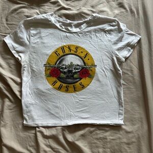 Source Unknown White Graphic Tee with Yellow and Red Accents